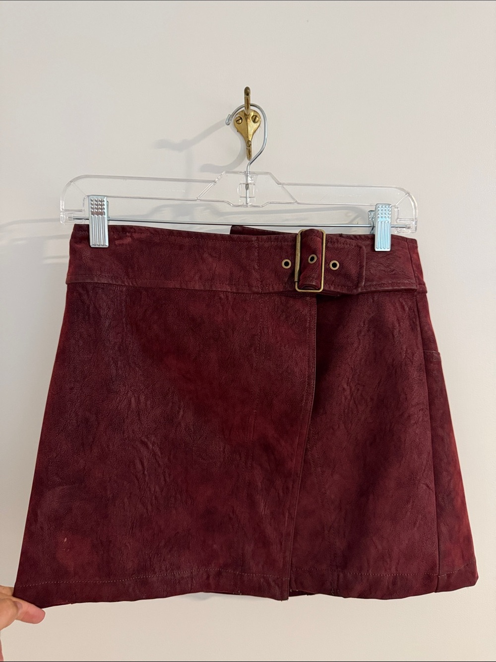 Free People Women’s Burgundy Suede Belted Mini Skirt